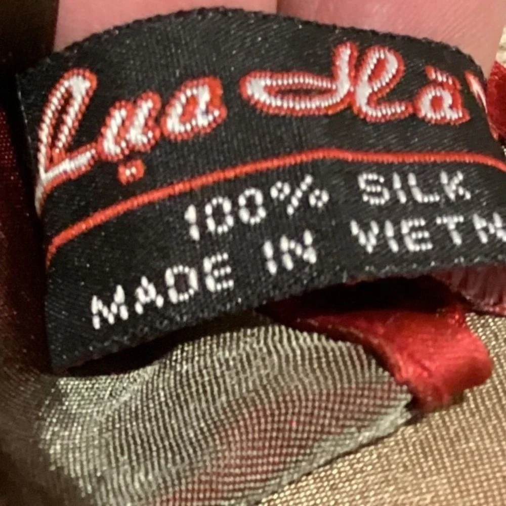 Lua Ha Dong Vintage 100% Silk Scarf, Intricate print of floral/bird, fringe